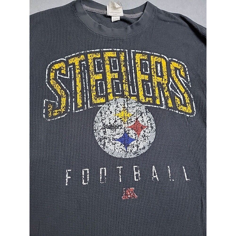 NFL Team Apparel Steelers Shirt Mens L Gray Thermal Long Sleeve Distressed DB24 - Picture 6 of 12